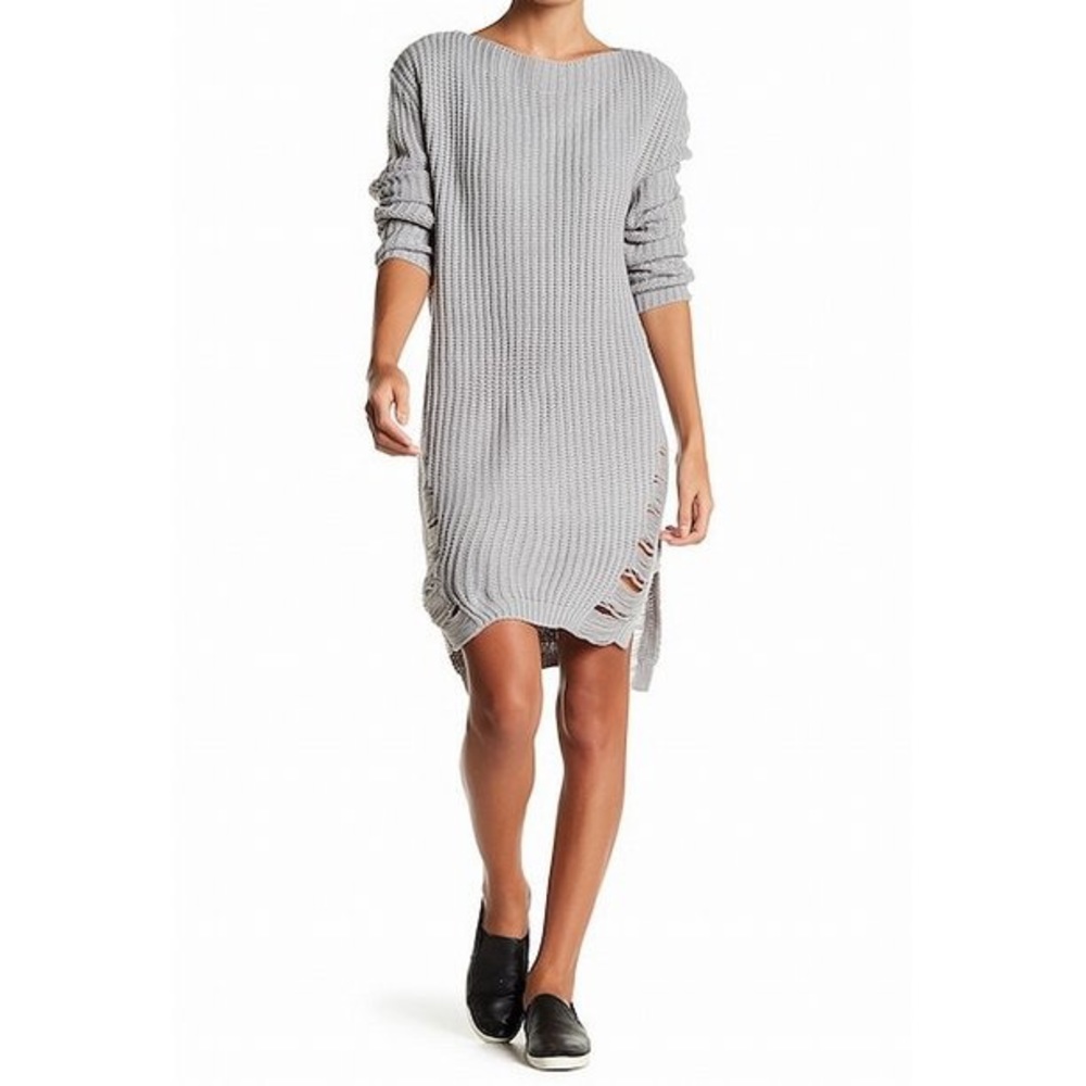 Boatneck Distressed Gray Tunic Sweater